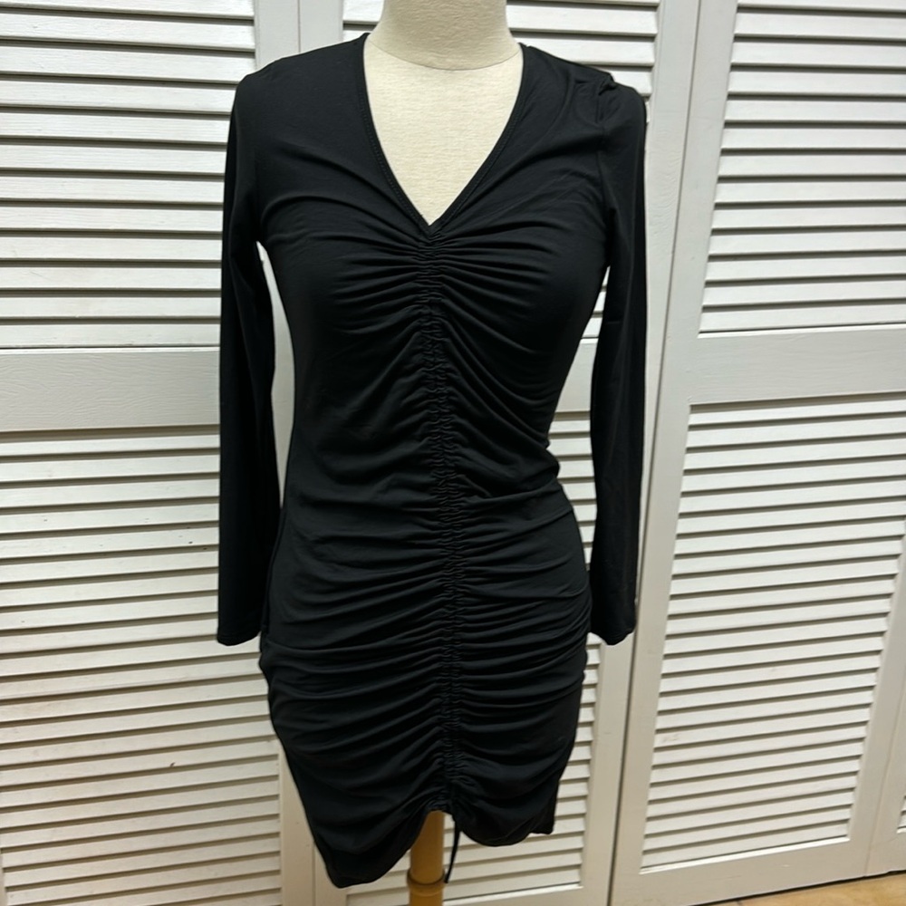 Gaze Black Long Sleeve Cinched Dress